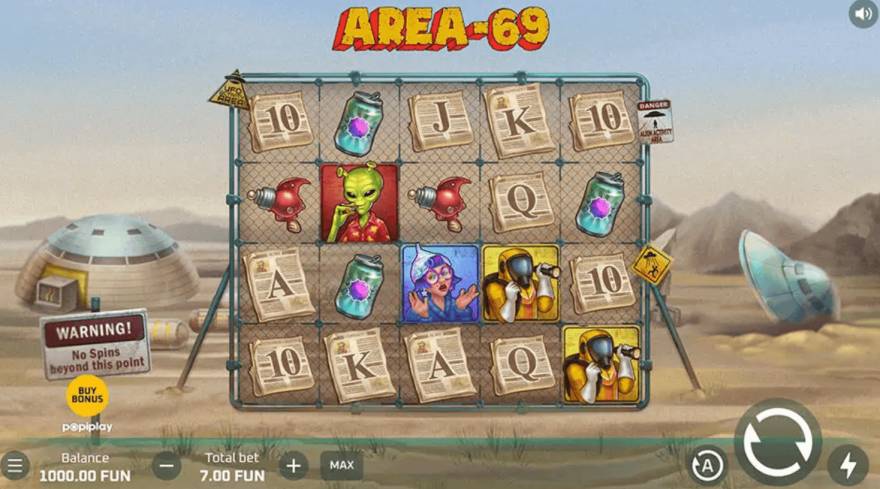Area 69 slot game theme by Popiplay