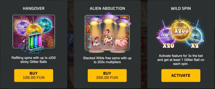 Feature buys in Area 69 slot game
